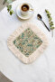 Elegant Forest Wild Nature Fringed Presentation Napkin-Exotic Bohemian Green Cream Coaster Serving Napkin - 7