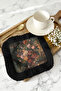 Baroque Luxury Fringed Presentation Napkin - Rich Floral Arrangement Nostalgic Black Coffee Side Presentation Napkin