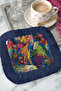 Exotic Parrot Fringed Presentation Napkin - Tropical Bohemian Navy Blue Red Coffee Side Presentation Napkin - 5