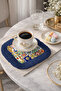 Mediterranean Mosaic Colorful Fringed Presentation Napkin - Italian-Inspired Navy Blue Coaster Presentation Tissue - 2