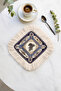 Elegant Vintage Trolley Fringed Presentation Napkin-Classic Luxury Retro Navy Blue Coaster Tissue - 3