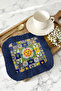 Mediterranean Ceramic Mosaic Fringed Presentation Napkin - Sunny Summer Bohemian Navy Blue Coffee Side Presentation Napkin - 4