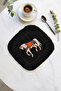 Oriental Horse Motif Luxury Fringed Presentation Napkin - Ethnic Feast Black Blue Coaster Serving Napkin