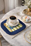 Italian Elegance Fringed Presentation Napkin - Striped Modern Olive Green Navy Blue Coaster Tissue - 8