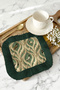 Luxury Gothic Bird Motif Fringed Presentation Napkin - Vintage Avant-Garde Green Coaster Tissue - 8