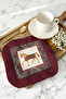 Horse Patterned Luxury Fringed Presentation Napkin - Classic Equestrian Bohemian Burgundy Coaster Serving Napkin - 5