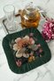 Luxurious Floral Bee Fringed Presentation Napkin - Elegant Vintage Natural Green Patterned Coffee Presentation Napkin - 8