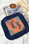 Exotic Leopards Motif Fringed Presentation Napkin-Safari Bohemian Orange Navy Blue Coaster Tissue - 6