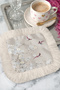 Elegant Bird and Floral Tassel Presentation Napkin - Romantic Japandi Beige White Coaster Tissue - 8