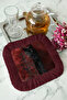 Luxury Panther Fringed Presentation Napkin - Noble Cat Themed Bohemian Burgundy Patterned Coffee Presentation Napkin - 3