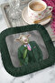 Avangart Elegant Fringed Serving Cocktail Napkin - Masculine Modern Green Gray Coaster Tissue - 3