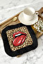 Leopard Tongue and Lip Motif Tasseled Presentation Napkin - Pop Art Bohemian Red Black Coaster Tissue - 2