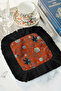 Luxurious Floral Bird Fringed Stylish Serving Napkin - Elegant Bohemian Red Black Coffee Under-Tray Napkin