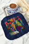 Exotic Parrot Fringed Presentation Napkin - Tropical Bohemian Navy Blue Red Coffee Side Presentation Napkin - 6