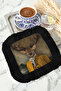 Saray Elegansı Fringed Stylish Serving Napkin - Noble Deer Portrait Retro Black Coffee Tray Napkin - 5