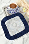 Elegant Baroque Floral Motif Tasseled Presentation Napkin-Classic Modern Stylish Navy Blue Coaster Tissue - 7
