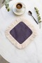 Luxurious Purple Fringed Coffee Side Presentation Cocktail Napkin - Simple Bohemian Lilac Ecru Coaster Tissue - 5
