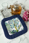 Lemon Tree Garden Fringed Presentation Placemat Napkin - Natural Vibrant Bohemian Navy Blue Presentation Napkin - 2