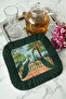 Elegant Peacock Motif Fringed Presentation Napkin - Tropical Garden Bohemian Green Coaster Tissue - 4