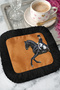 Elegant Fringed Presentation Napkin with Horse Motif - Sporty Elegance Classic Orange Black Patterned Coffee Presentation Napkin - 8