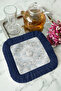 Elegant Baroque Floral Motif Tasseled Presentation Napkin-Classic Modern Stylish Navy Blue Coaster Tissue - 2