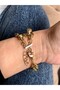 Women's Gold Color Double Burgu and Ring Combined Steel Bracelet - 5