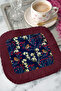 Birdy Botanical Fringed Coffee Side Serving Napkin - Winter Garden Bohemian Navy Blue Burgundy Presentation Napkin - 4