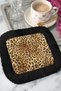Luxurious Leopard Fringed Presentation Napkin - Wild Elegance Bohemian Black Gold Colored Coffee Side Presentation Napkin - 4