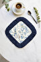 Elegant Bird and Plant Motif Presentation Napkin - Natural Blue Botanical Bohemian Navy Blue Coaster Tissue - 5