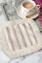 Striped Elegant Fringed Serving Cocktail Napkin - Pastel Rustic Beige Natural Tone Coaster Tissue - 5