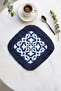 Luxurious Ottoman Motif Fringed Presentation Napkin - Elegant Blue Italian Style Navy Blue Coaster Tissue - 4