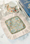 Elegant Floral Motif Fringed Presentation Napkin - Spring Breeze Bohemian Green Orange Coaster Tissue - 5