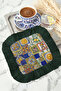 Mediterranean Inspired Mosaic Fringed Presentation Napkin - Colorful Rustic Luxury Navy Blue Coaster Tissue - 2