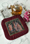 Avant-Garde Palace Elegance Fringed Presentation Napkin - Medieval Garden Themed Gothic Burgundy Coaster Tissue - 8