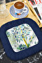 Lemon Tree Garden Fringed Presentation Placemat Napkin - Natural Vibrant Bohemian Navy Blue Presentation Napkin - 3