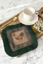 Vintage Rooster Illustrated Fringed Presentation Decoration Handkerchief - Natural Country Rustic Green Coffee Napkin - 4