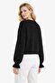 Women’s Black Cropped Knit Cardigan with Star Buttons – Long Sleeve V-Neck Sweater - 2