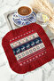 Nordic Deer Motif Fringed Presentation Napkin-Winter House Rustic Red Navy Blue Coaster Tissue - 6
