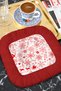 Red Christmas Motif Fringed Presentation Napkin - Winter Themed Bohemian Red and White Coaster Tissue - 6