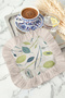 Elegant Leaf Motif Fringed Presentation Napkin - Natural Elegance Bohemian Green Cream Coaster Tissue - 4