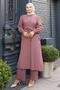 Button Detailed Belted Suit Dusty Rose 19291 - 3