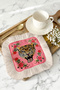 Leopard Floral Motif Fringed Serving Cocktail Napkin - Vibrant Bohemian Pink Cream Coaster Tissue - 8
