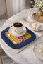 Oriental Luxury Fringed Decorative Napkin - Vibrant Yellow and Navy Blue Coaster Napkin with Ethnic Motifs - 5