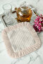Striped Modern Fringed Coffee Side Presentation Napkin - Elegant Bohemian Gray Cream Coaster Tissue - 3