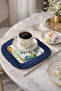 Lemon Tree Garden Fringed Presentation Placemat Napkin - Natural Vibrant Bohemian Navy Blue Presentation Napkin - 6