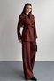 Women's Jacket Pants Set Waist Tie Detailed Blazer Jacket Wide Leg Pants Suit - 3