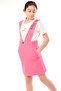 Girl's Crew Neck Basic T-Shirt and Embroidered Printed Salopet Dress with Suspender Pockets - 2-Piece Set