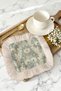 Vintage Elegant Fringed Presentation Napkin - Floral Motif Eclectic Green Cream Coaster Serving Napkin - 8