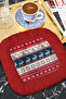 Nordic Deer Motif Fringed Presentation Napkin-Winter House Rustic Red Navy Blue Coaster Tissue - 2