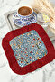Elegant Nar Tree Motif Fringed Presentation Napkin - Bohemian Garden Blue Red Coaster Tissue - 8